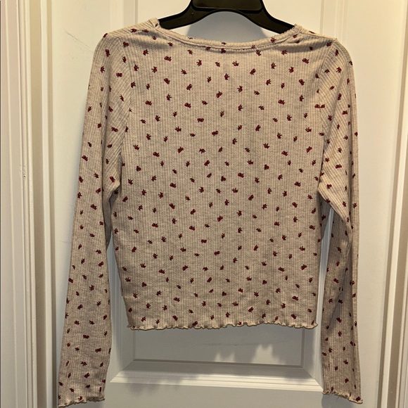 Primark Cream Ribbed Long Sleeve Top with Red Floral Print - Picture 6 of 15